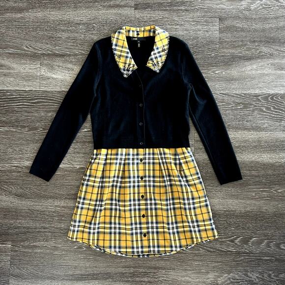 Maje Yellow Tartan Trompe L’Oeil Sweater Dress 6 Mini Plaid Grunge Collared EUC - Picture 14 of 16